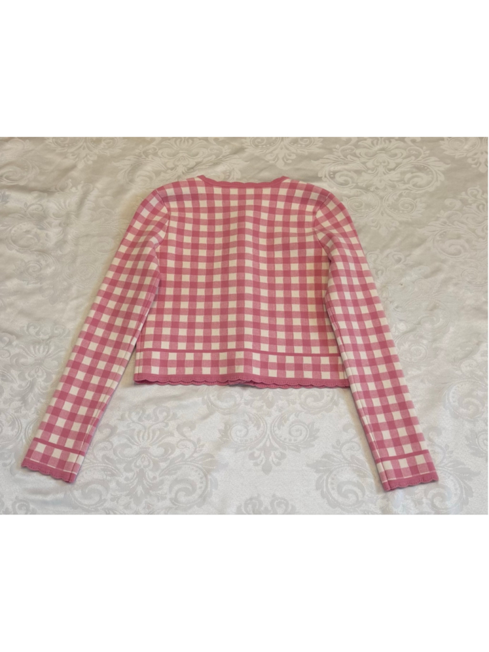 LoveShackFancy Alhambra Gingham Cardigan Jacket Pink Pearl Girls Size 10 NWT - Picture 4 of 7
